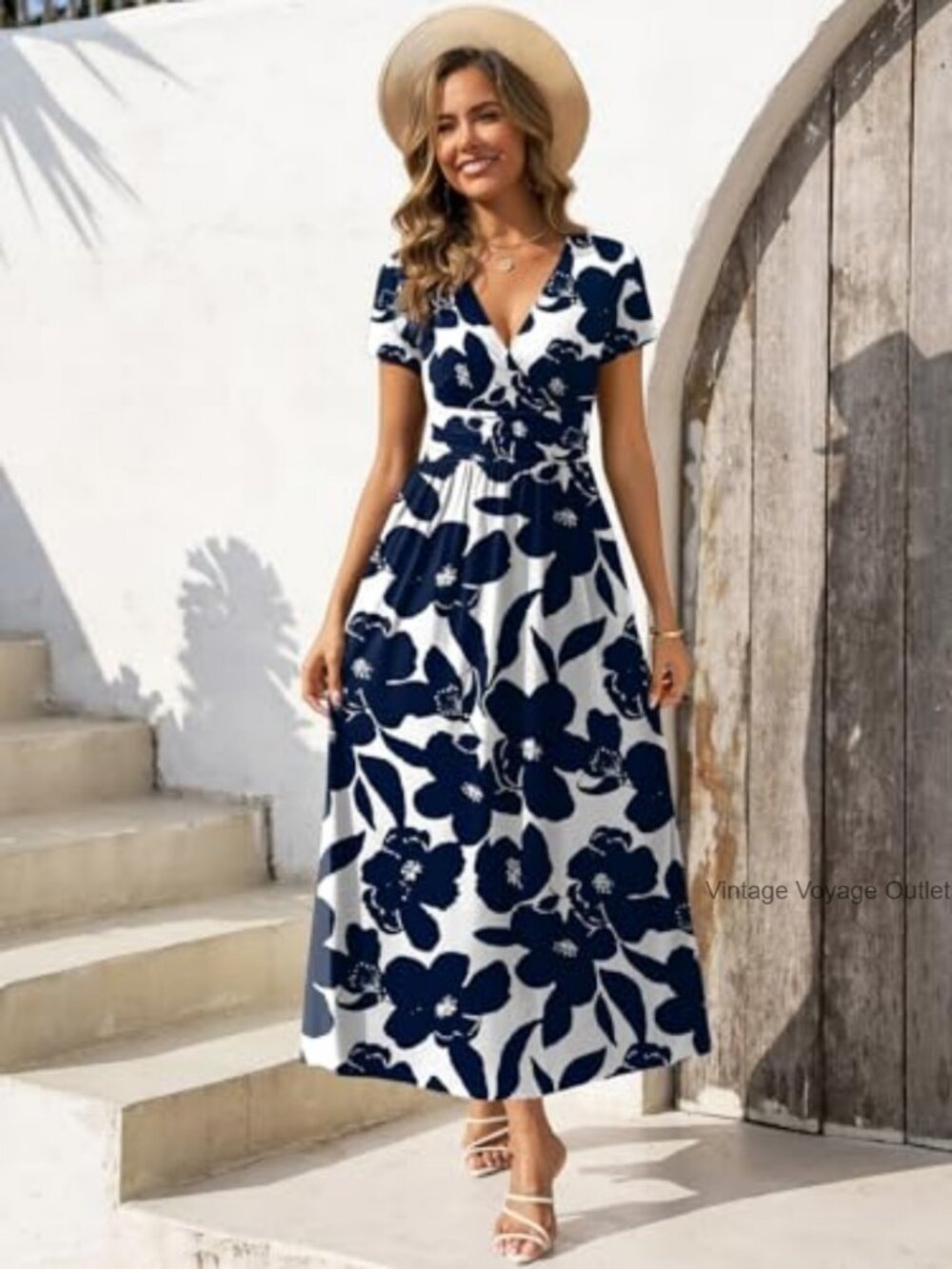 Short Sleeve Maxi Dress with Pockets Flowy Sundress - Picture 3 of 7